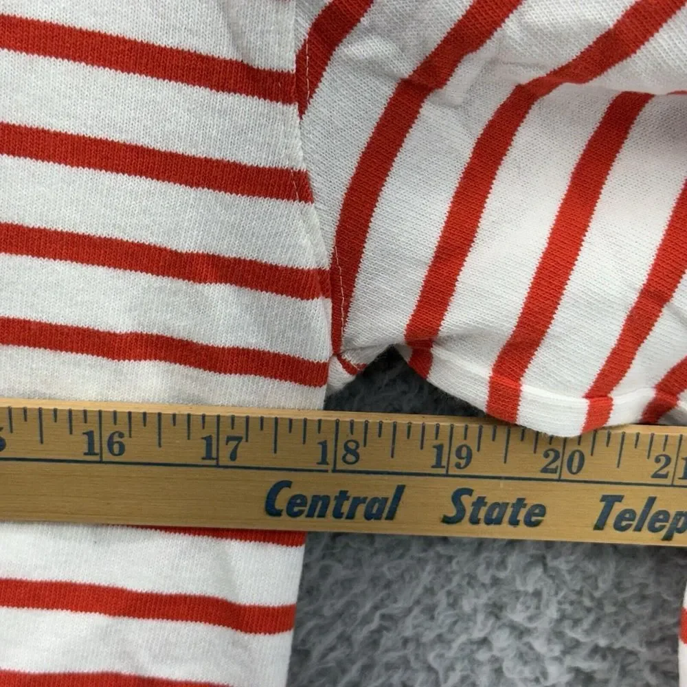 J Crew Women 2XS Red White Striped High Neck Pullover Top Drawstring Pouch Shirt